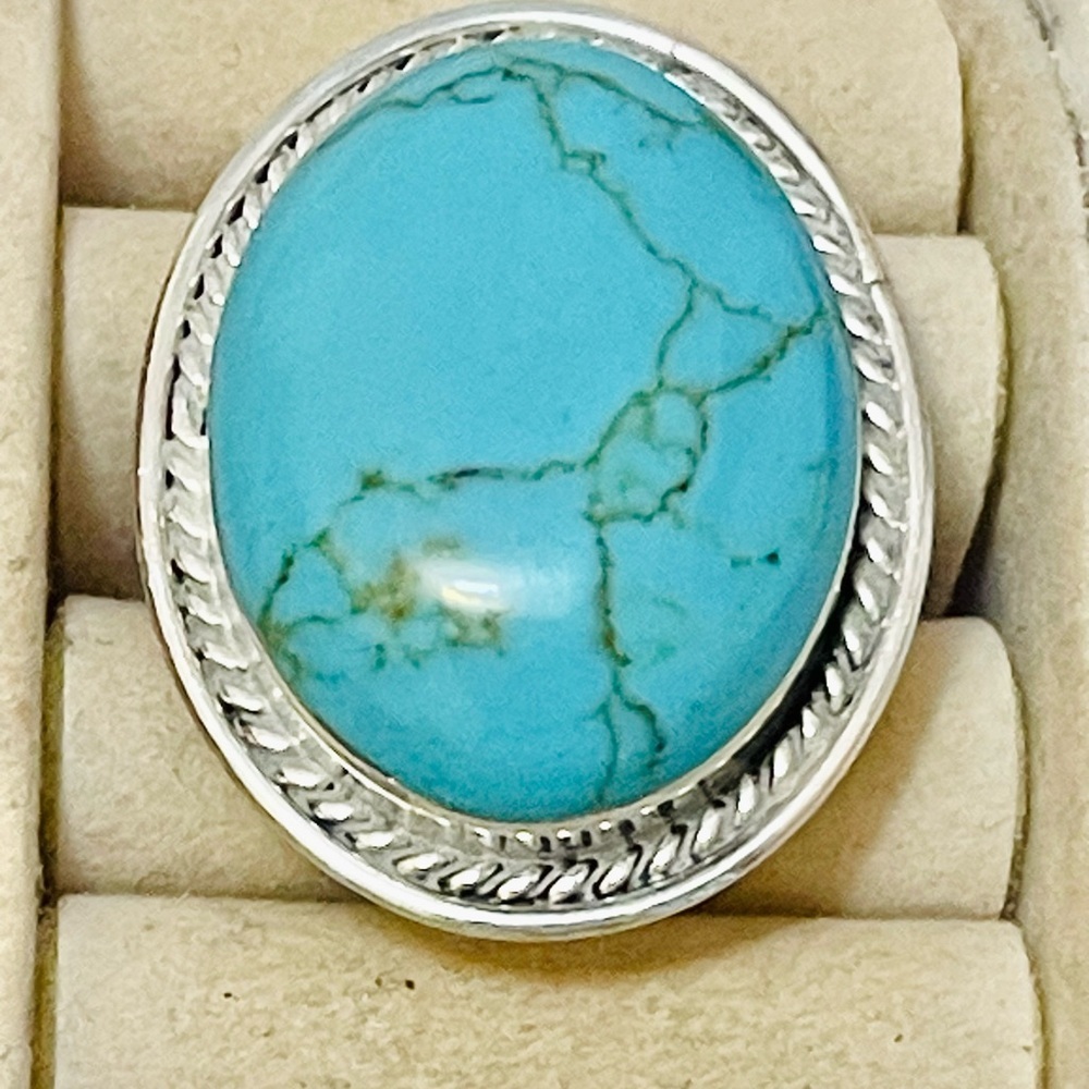 Southwest Sterling Silver Big Turquoise Ring Sz 10 20 G - Picture 2 of 9